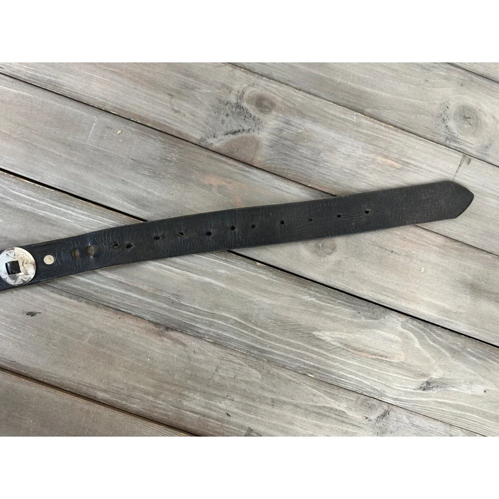 Vintage Concho Belt with South‎ Dakota Trout Belt Hit Line USA Black Leather 44